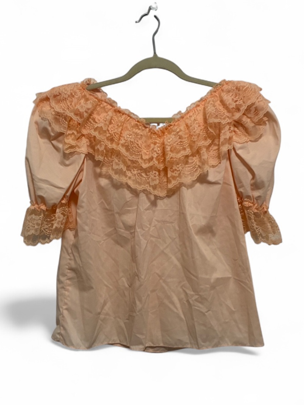 Vintage Square Up Peach Lace Off-Shoulder Short Sleeve Top